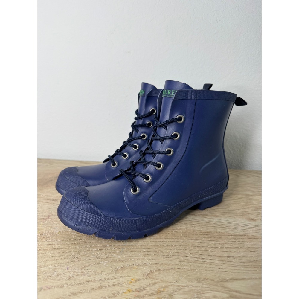 Lauren Ralph Lauren Mikenna Navy Blue Lace Up Rain Boots Women's Size 8B